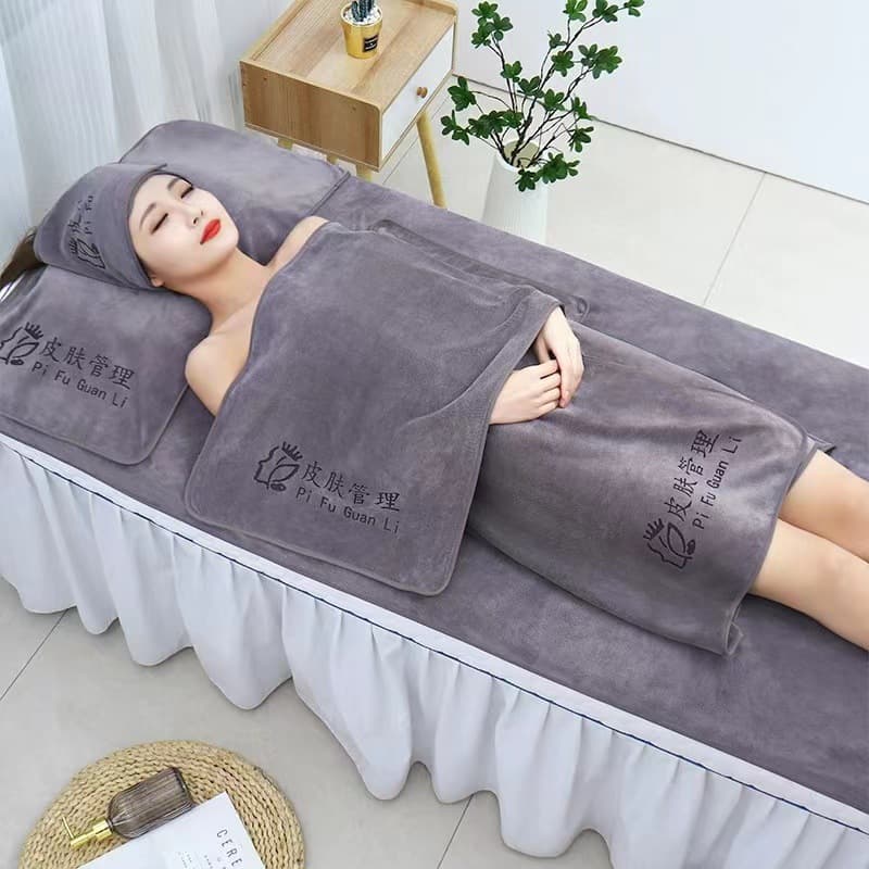 Beauty salon-grade towels, skin care sheets, large bath towels, head towels, soft, absorbent, lint-free, customizable with logo.