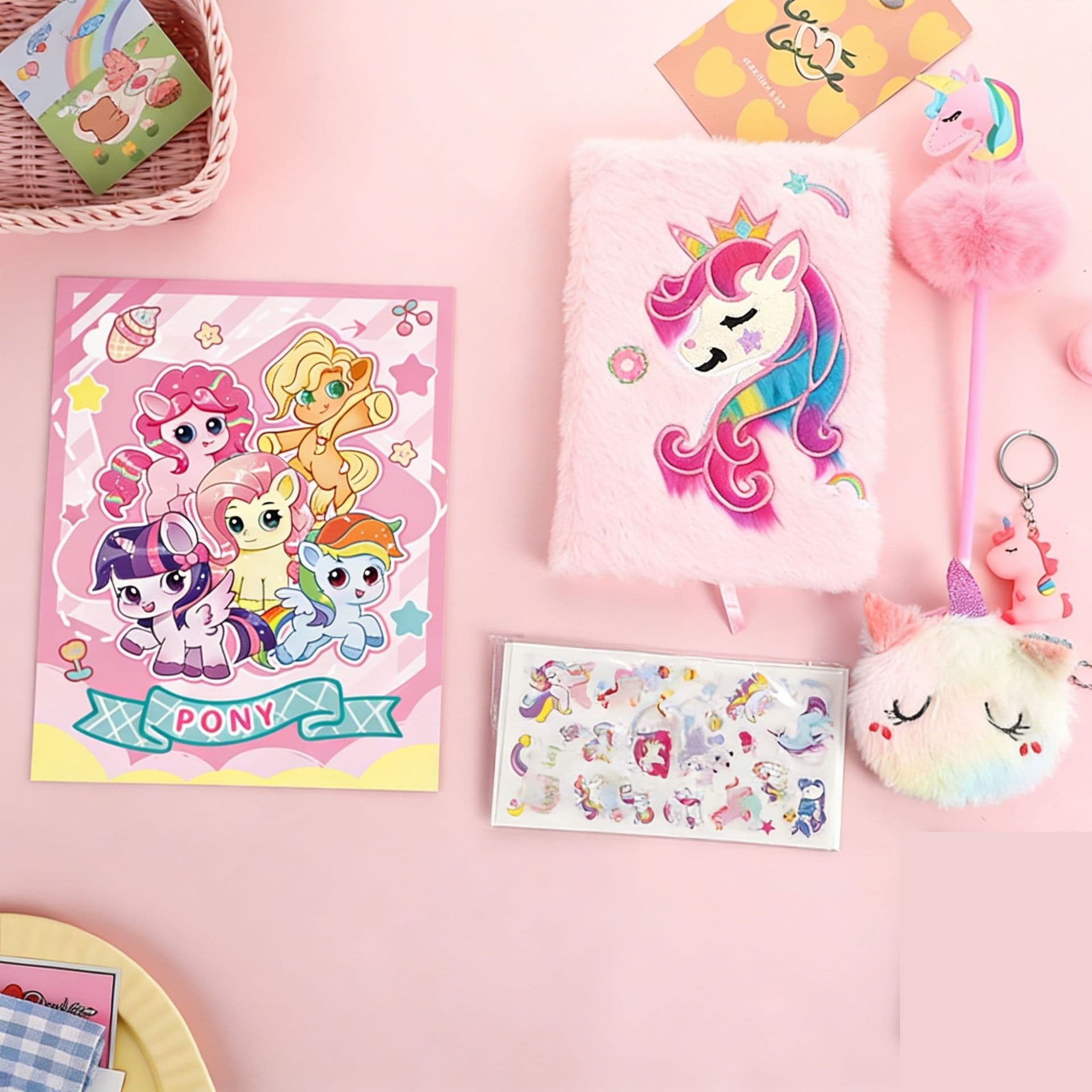 Donut Unicorn Stationery Gift Pack Student Activity Stationery Set Plush Diary Notebook Furry Pen Six-Piece Set