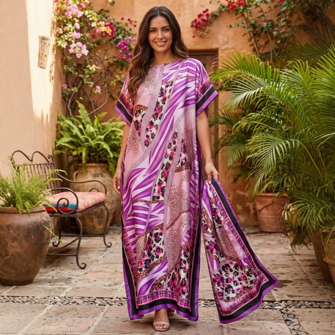 Factory Direct Cross-Border Hot Selling African Kaftan Dress with Matching Head Scarf Set