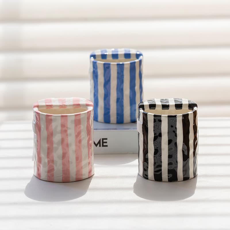 Export Classic Striped Hand-Painted Mug Creative Ceramic Double-Enjoy Cup Office Coffee Cup Afternoon Tea Breakfast Cup