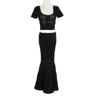 French Crochet Hollow Short Sleeve Pullover Women High Waist Half Skirt Gentle Style Elegant Knit Pencil Skirt Long Skirt Women