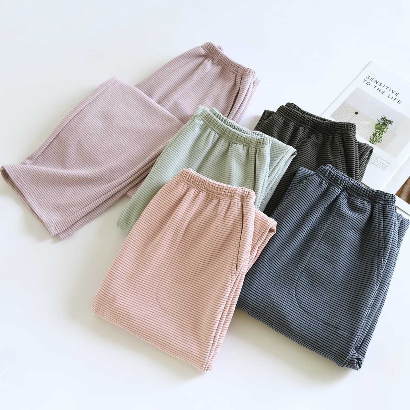 Dew Fleece Striped Pajama Pants for Couples Autumn Winter Home Pants Long Pants Loose Simple Leisure Warm Men Women Home Pants
