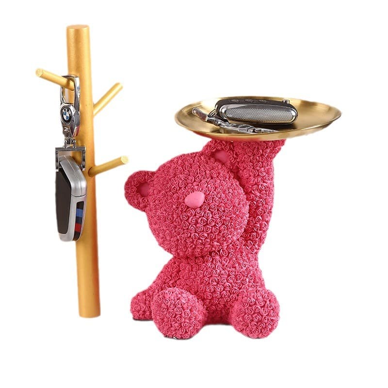 Creative Romantic Qixi Rose Bear Ornament Storage Tray for Living Room TV Cabinet Bedroom Room Desktop Decoration
