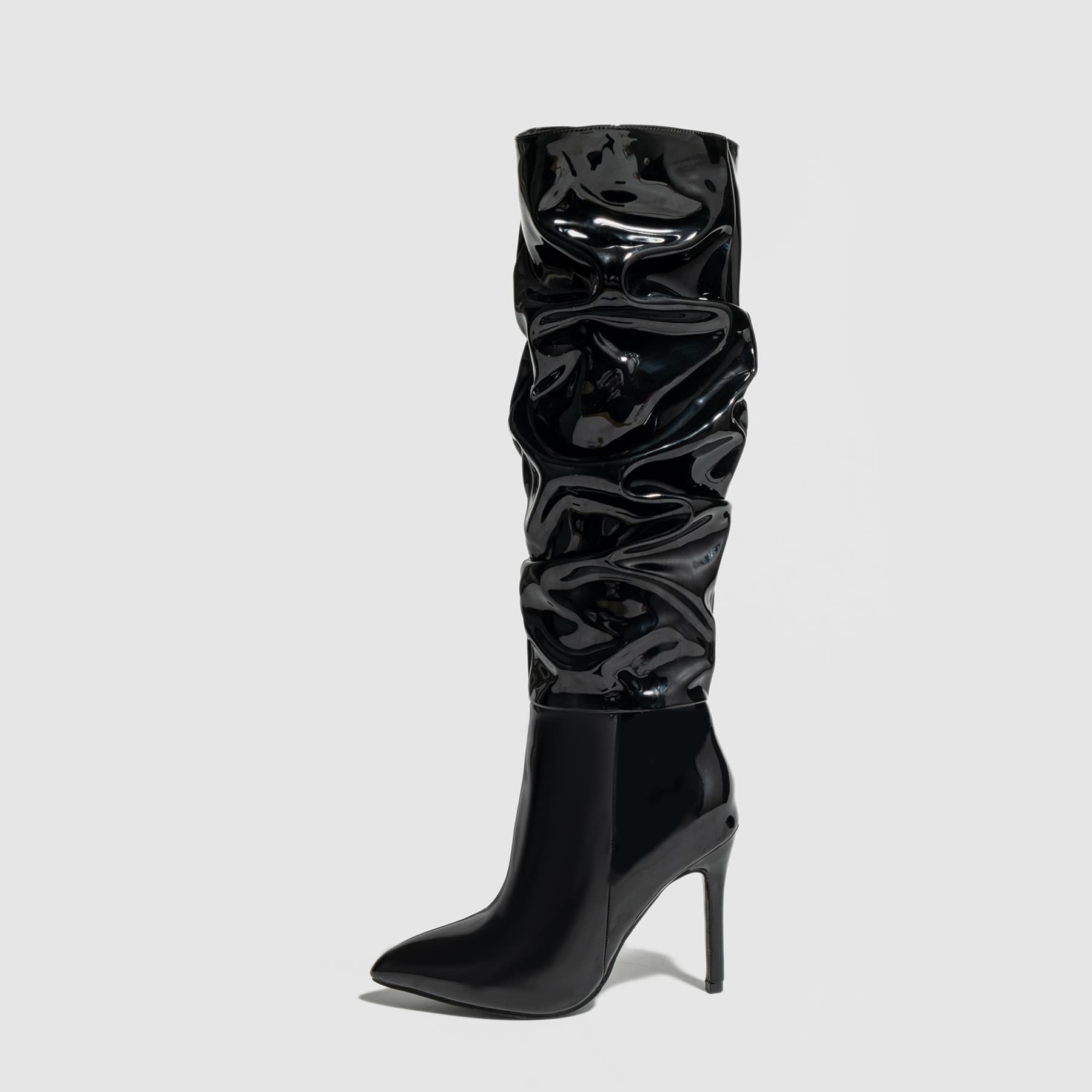 Elegant High Heel Zipper inside Leather High Boots Natural Crease Shiny Surface Suitable for Women in Various Sizes from 35 to 42