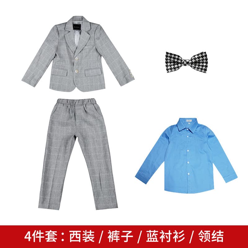 New Spring Children's Formal Suit, British Plaid Tuxedo for Boys, Gentleman Piano Host Performance Outfit Set, Drop Shipping