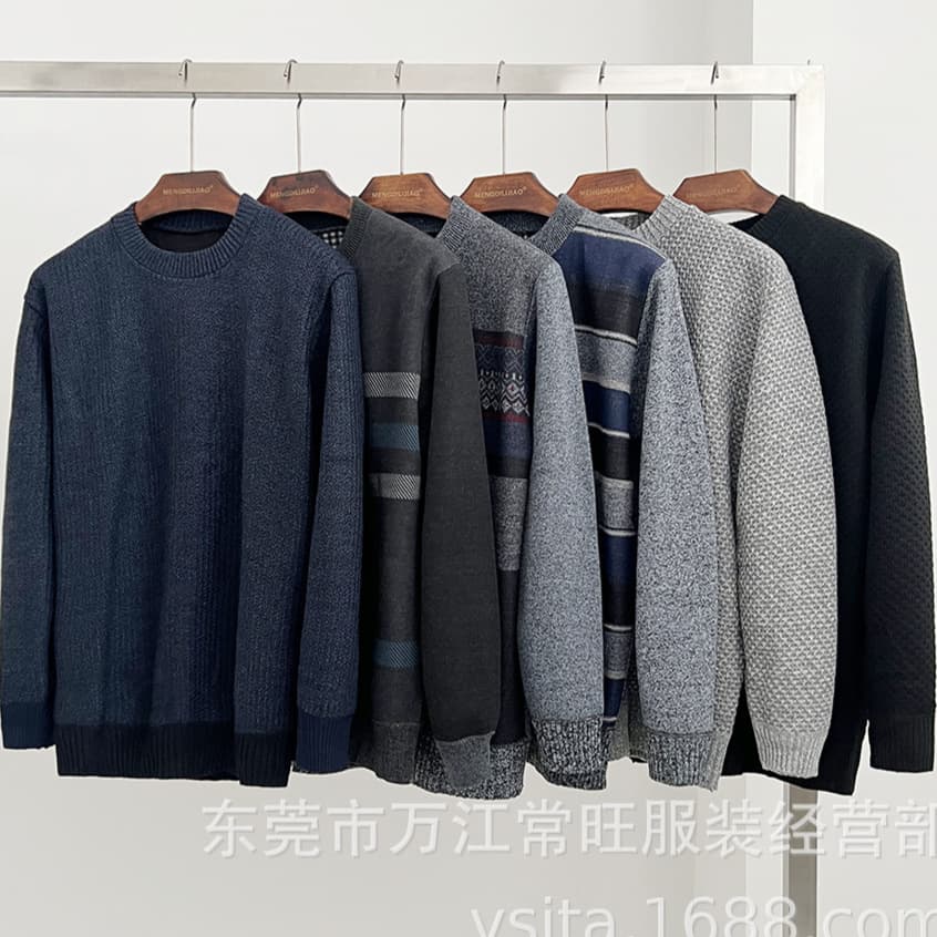 Stall Economy Cheap Men's Clothing Sweaters, Mobile Stall Sources Middle-Aged and Elderly Tops Trade Cross-Border Factory Direct Sales