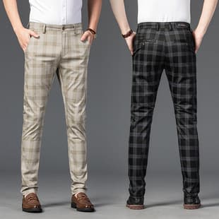 Men's Casual Pants Plaid Stretch Slim Fit Business Straight Leg Pants Youth Fashion Trendy Men's Pants 926