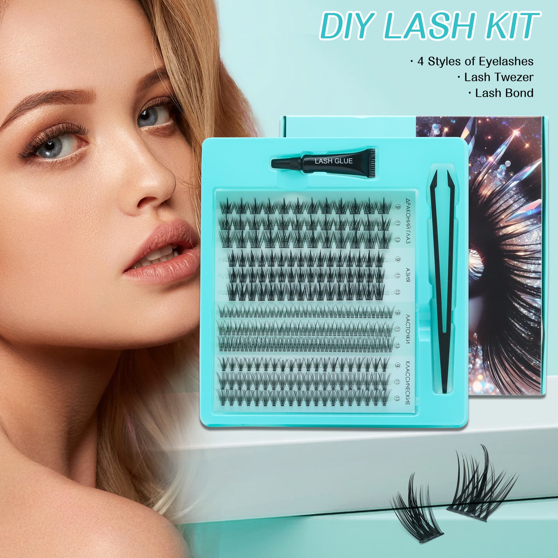 New Cross-Border Trade Glue False Eyelash Set Amazon Hot Selling Single Cluster Segment Fluffy Lashes Flat Degree Wholesale