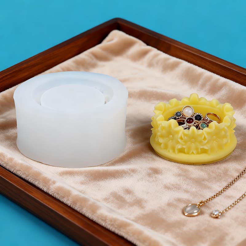 Peach Blossom Wreath Vanity Jewelry Organizer Tray Silicone Mold, Round Candle Holder Aromatherapy Decoration Silicone Mold