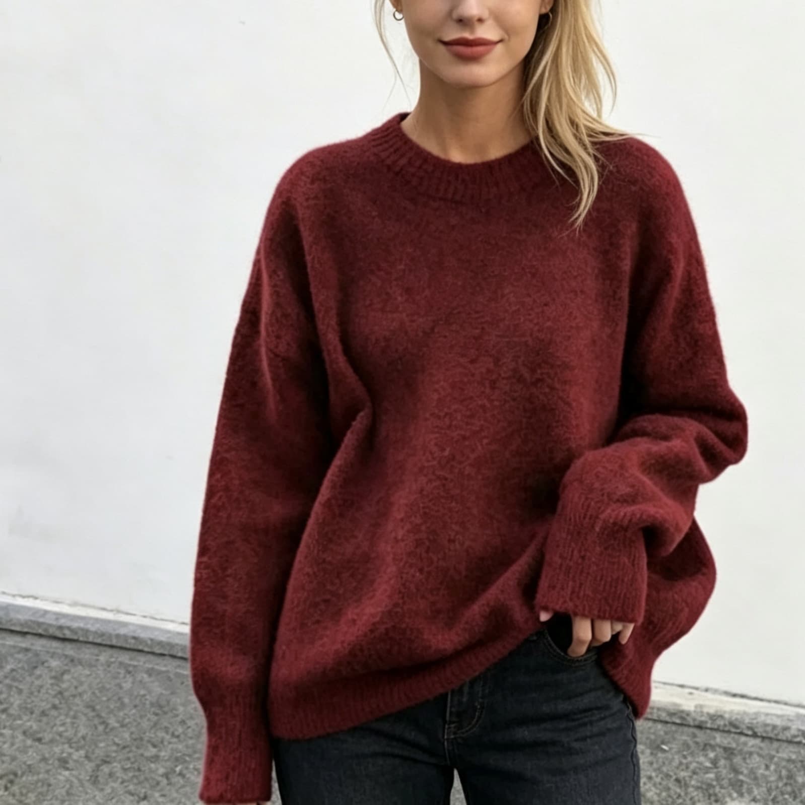 Cross-border Hot Selling Round Neck Long Sleeve Sweater Women's Autumn Winter New Style Simple Retro Versatile Basic Pullover Knitwear
