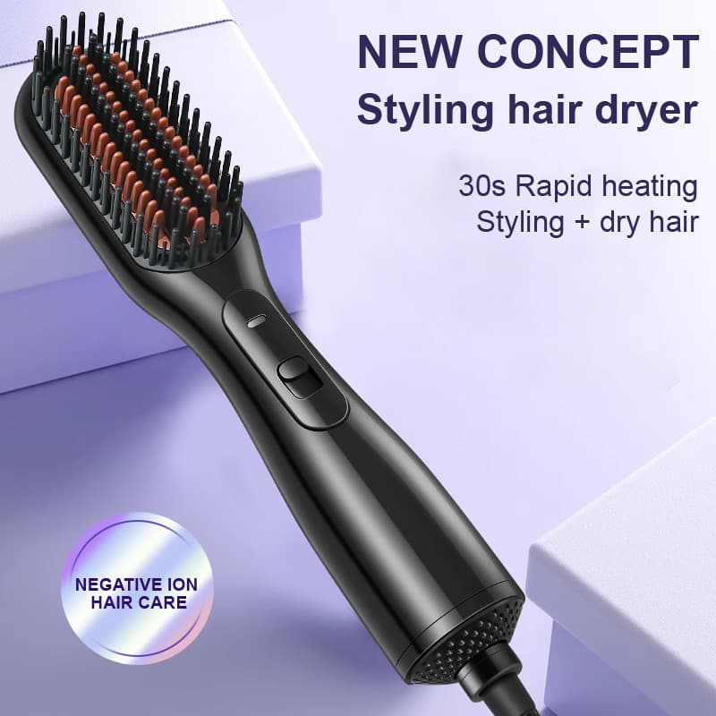 Amazon Bestseller 3-in-1 Multi-Function Aluminum Tooth Hot Air Brush Hair Styling Brush Straightening and Curling 2-in-1 Blow Dryer Hair Straightener