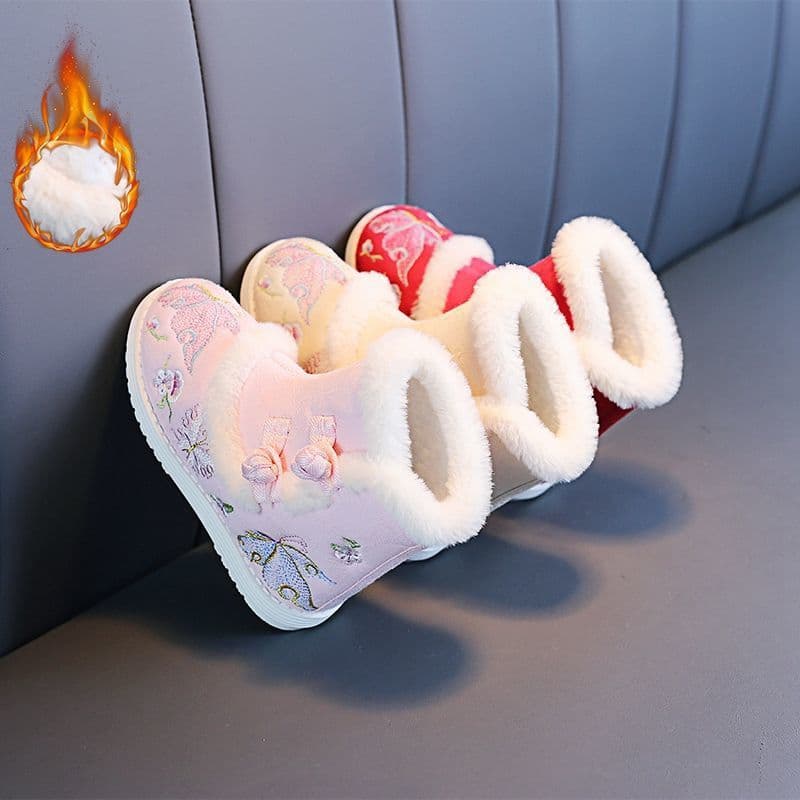 Winter girls' embroidered shoes, old-fashioned children's shoes, traditional Chinese style shoes, thickened new style, horse-face skirt children's shoes, baby Chinese style shoes