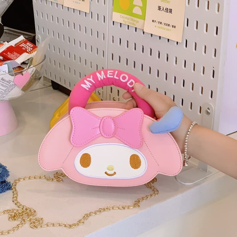 Cute My Melody & Kuromi Chain Crossbody Bag, Pink Bow Girl's Bag, Factory Wholesale
