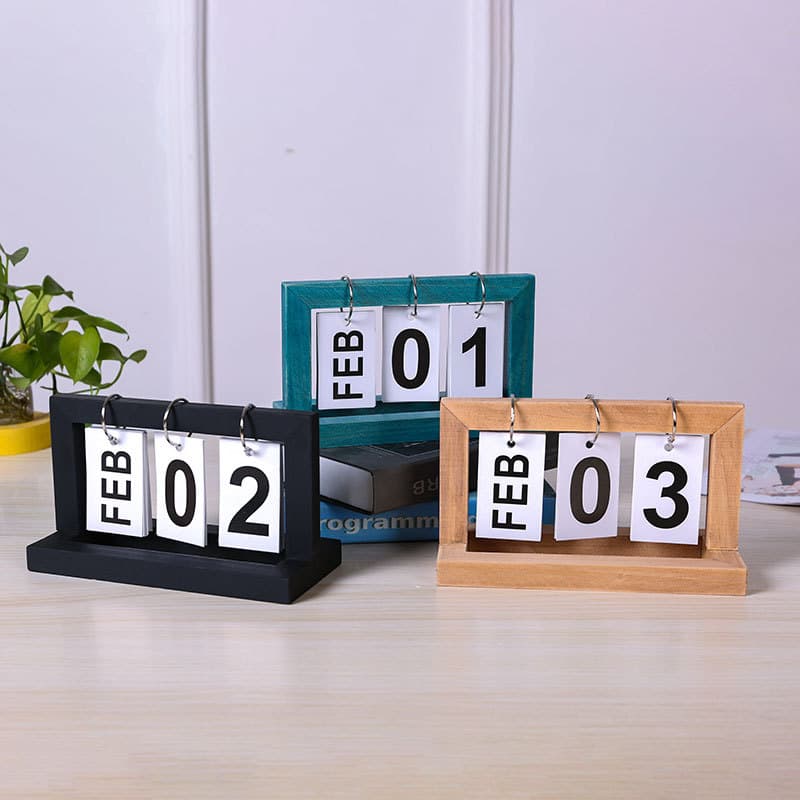 Wooden Flip Calendar Simple Home Study Dormitory Desktop Perpetual Calendar Photo Props Decorative Ornaments Display Pieces