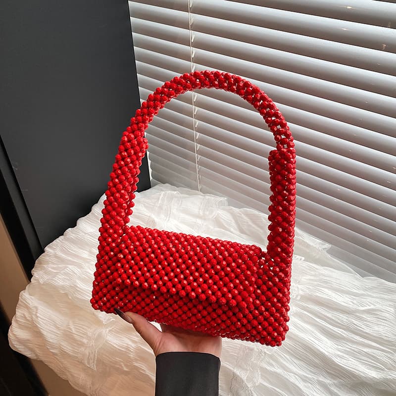 2025 Cross-Border Niche Fashion Beaded Woven Handbag Women's High-End Shiny Dinner Handbag Armpit Bag