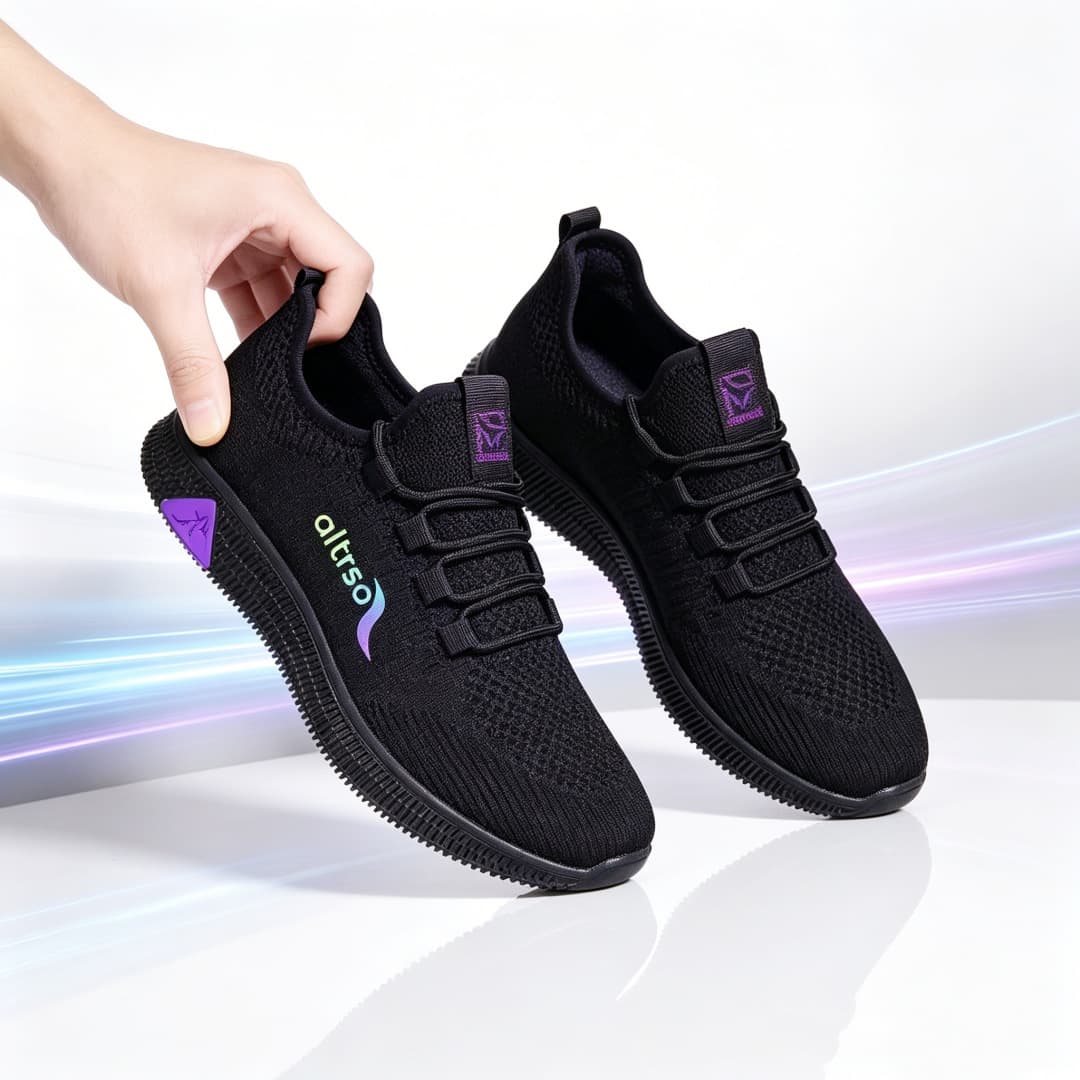 2026 Autumn/Winter Women's New Style Sports Shoes, Knitted Single Shoes, Black Running Shoes, Lightweight Soft Sole Women's Casual Shoes