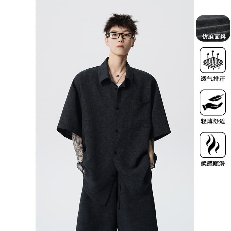 New Style Old Money Style Breathable Sweat-Wicking Imitation Linen Tie-Dye Short-Sleeved Shirt for Men Cd6398-Special P25 Recommended Retail Price 58