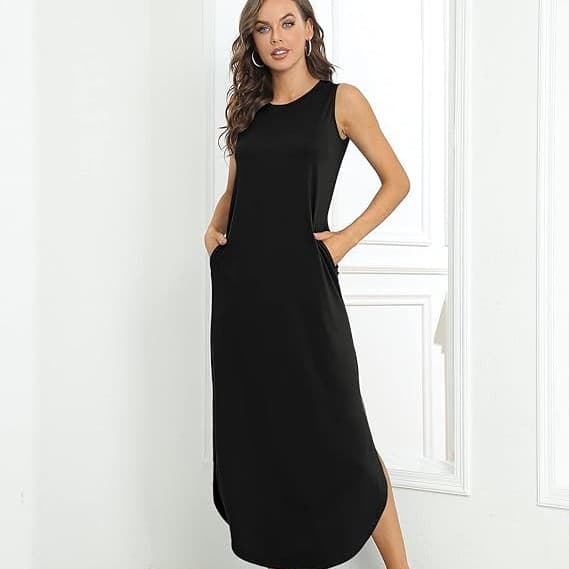Amazon Dress Foreign Trade European and American Fashion Round Neck Dress Casual Sleeveless Long Dress