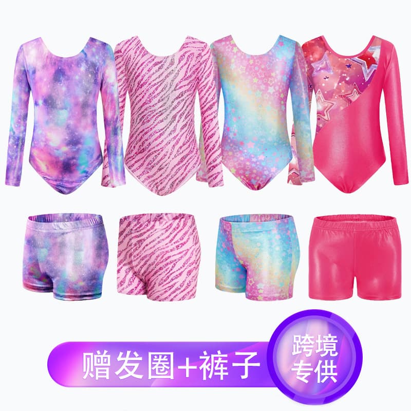 Foreign Trade New Children's Gymnastics Clothes Long Sleeve Digital Printing Girls' Triangle Pants Training Clothes Ballet Dance Clothes