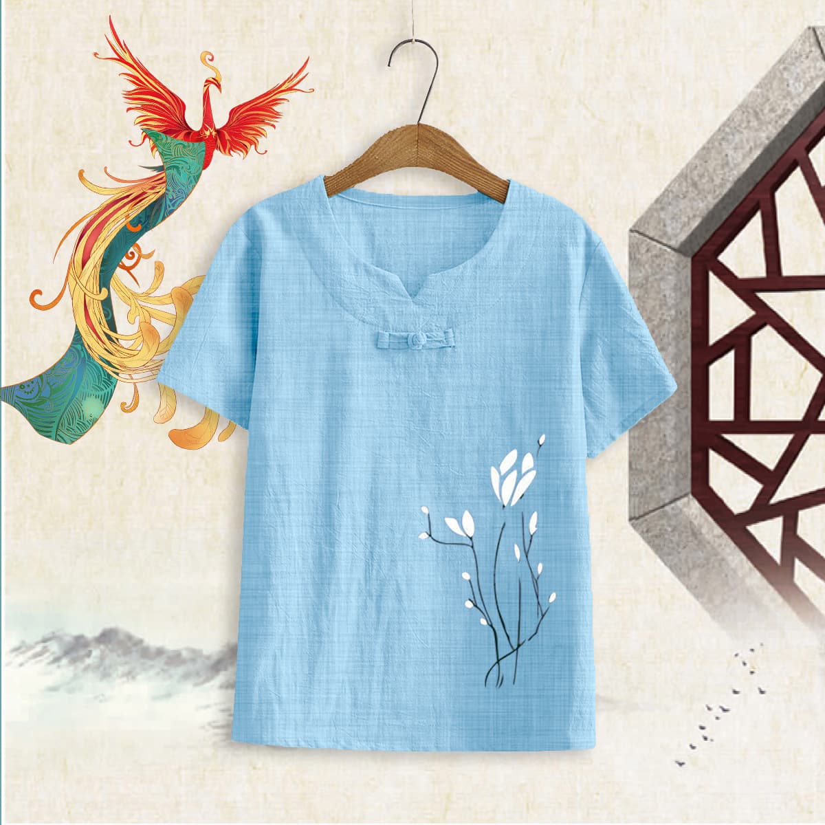 Middle-aged Mother Cotton-Linen Blend T-Shirt Summer Loose Pure Cotton Slim Fit Plus Size Women's Short Sleeve Top