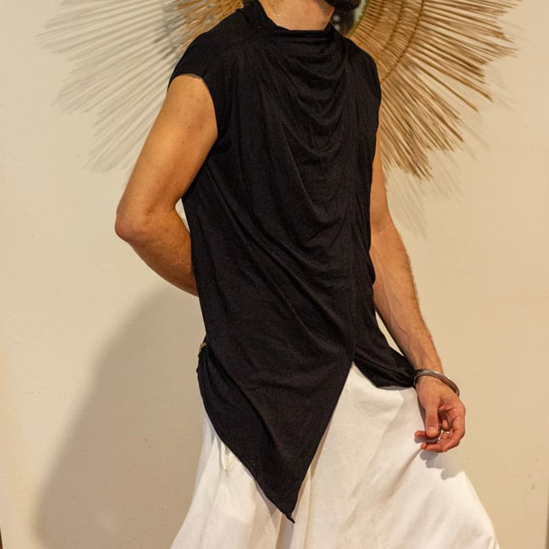 Men's Clothing Personalized Trendy Men's Sleeveless T-Shirt Cowl Neck Slit Top