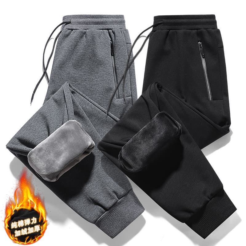 Men's Casual Pants Autumn Winter Cotton Fleece Jogger Sweatpants Cargo Style Loose Fit Sports Trousers