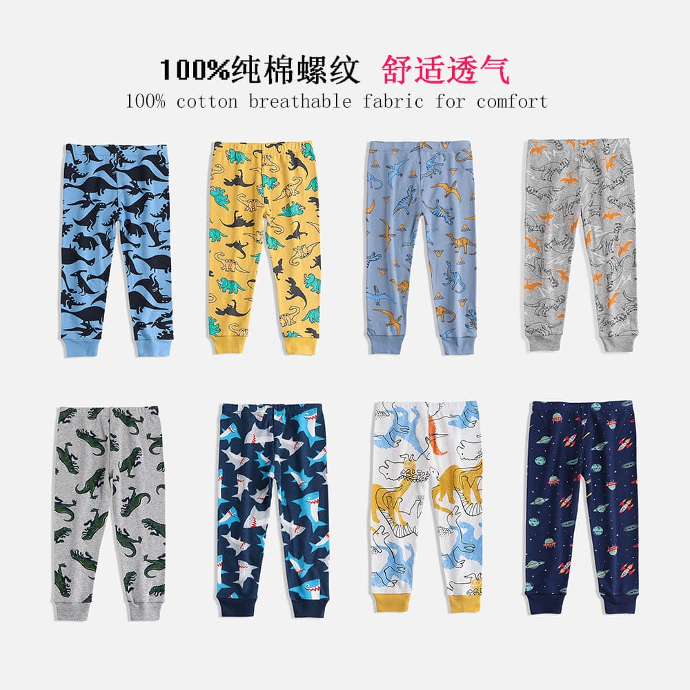 European and American Children's Spring and Autumn Pure Cotton Ribbed Boys' Slim-Fit Cartoon Long Pants, Small to Medium Kids Baby Boy Base Layer Autumn Pants