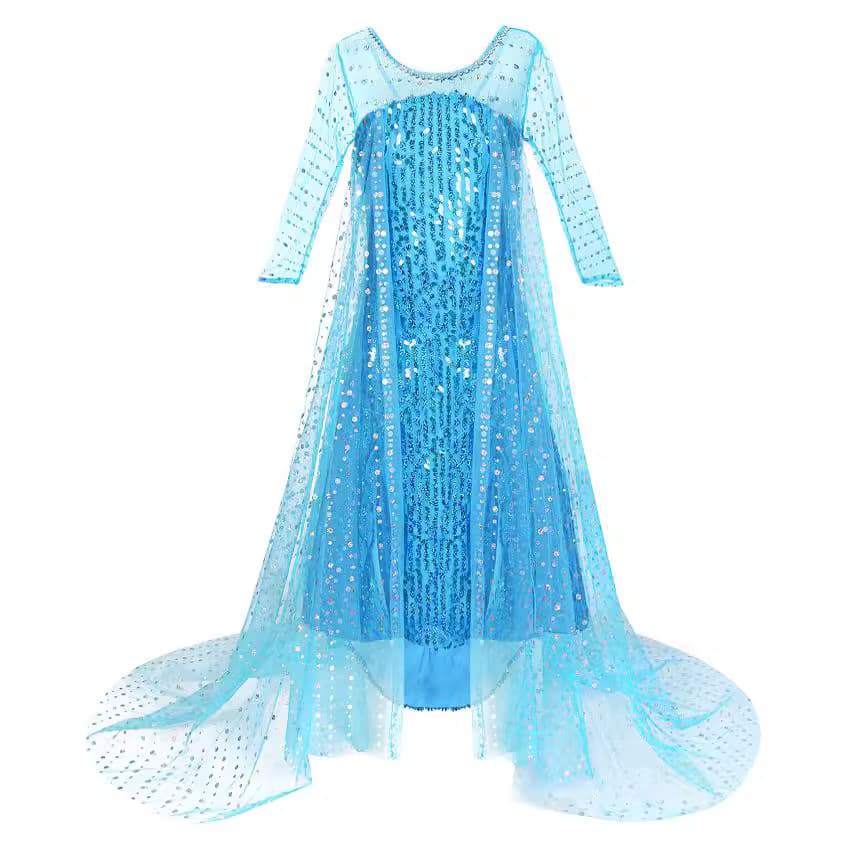 Girl's Frozen Elsa Princess Dress, Elsa Sequined Trailing Long Gown Flower Girl Cape Children's Photography Gown