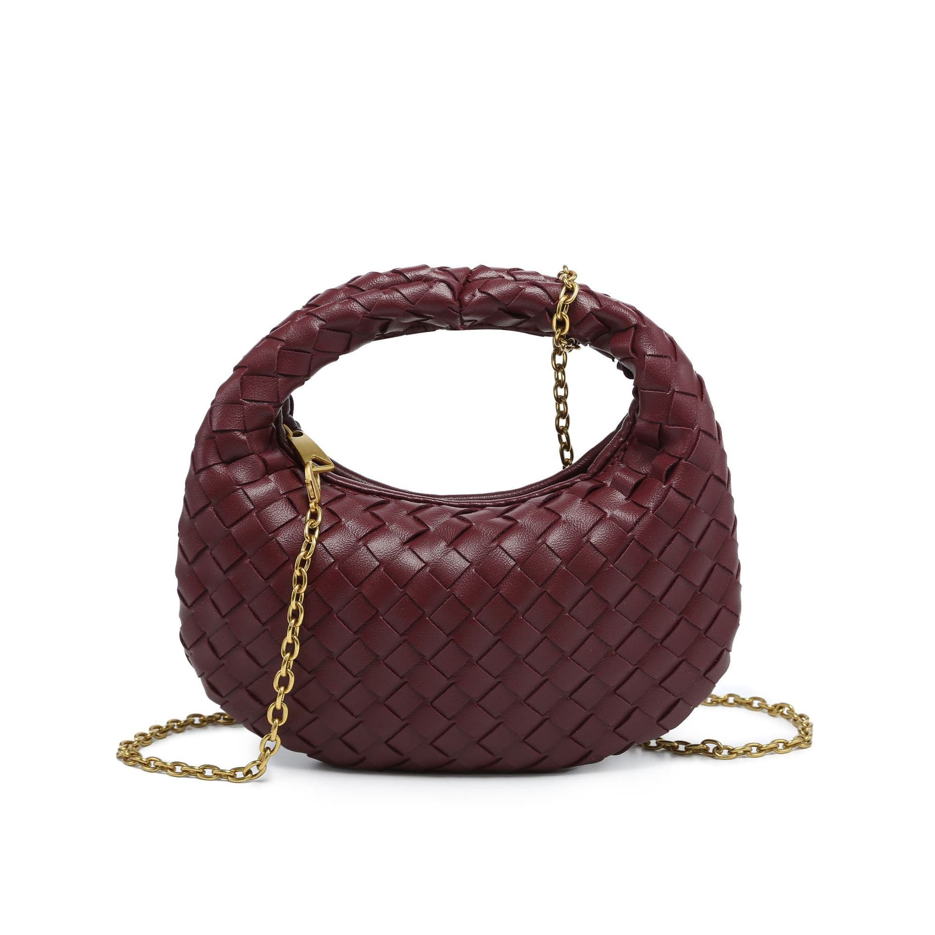 Cross-border Hot Selling 2024 Autumn Winter New Fashion Solid Color Handbag Women Simple Trendy Woven Bag Crossbody Crescent Bag