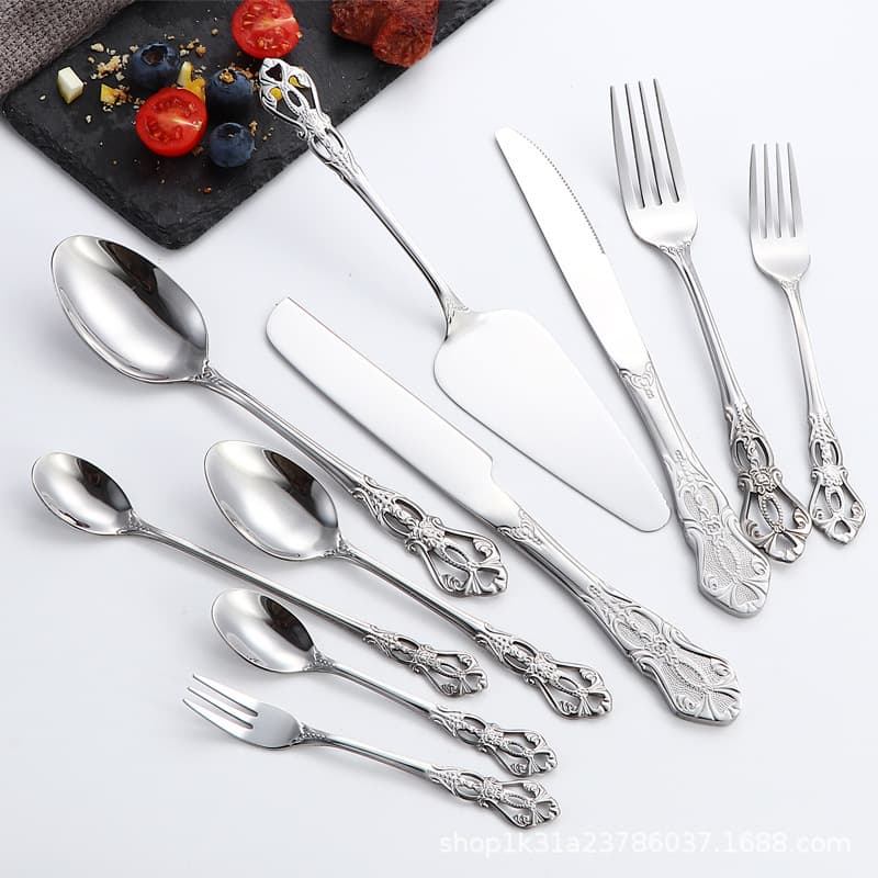 Stainless Steel Carved Dinnerware Set Western Cuisine Hotel Steak Knife Coffee Spoon Stirring Spoon Buffet Restaurant Set