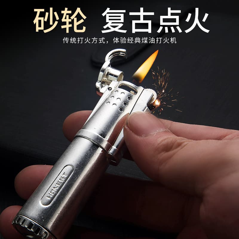 Baicheng Retro Kerosene Lighter Nostalgic Grinding Wheel Metal Classic Smoking Accessory Old-Style Trench Kerosene Lighter Wholesale