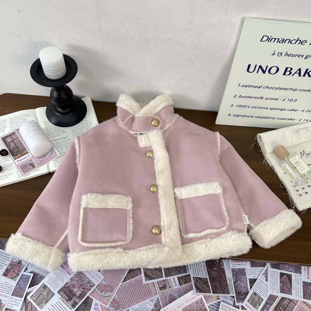 Korean-style Girls' Single-Breasted Fleece Top, Winter New 2025, Sweet and Cute Thick Warm Coat for Girls