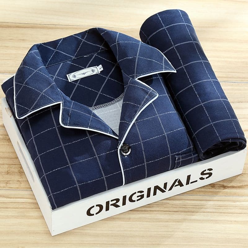 Men's Sleepwear Long Sleeve Thin Spring Autumn Home Clothes Set Large Size Comfortable Breathable Nightgown Pajamas Set