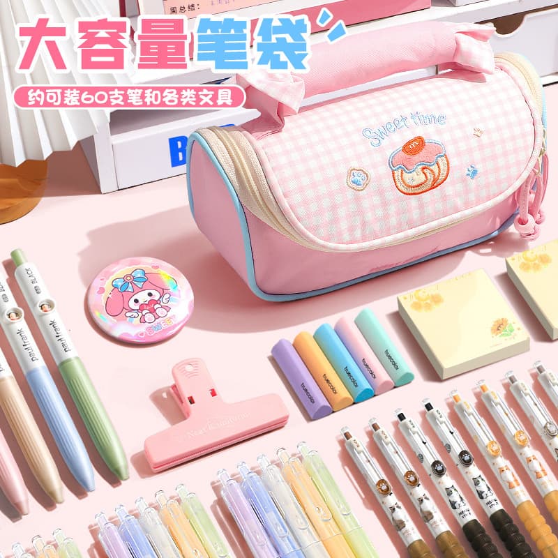 New Macaron portable pencil bag, portable girly stationery bag, high-looking, large-capacity, three-dimensional multi-layered pencil bag