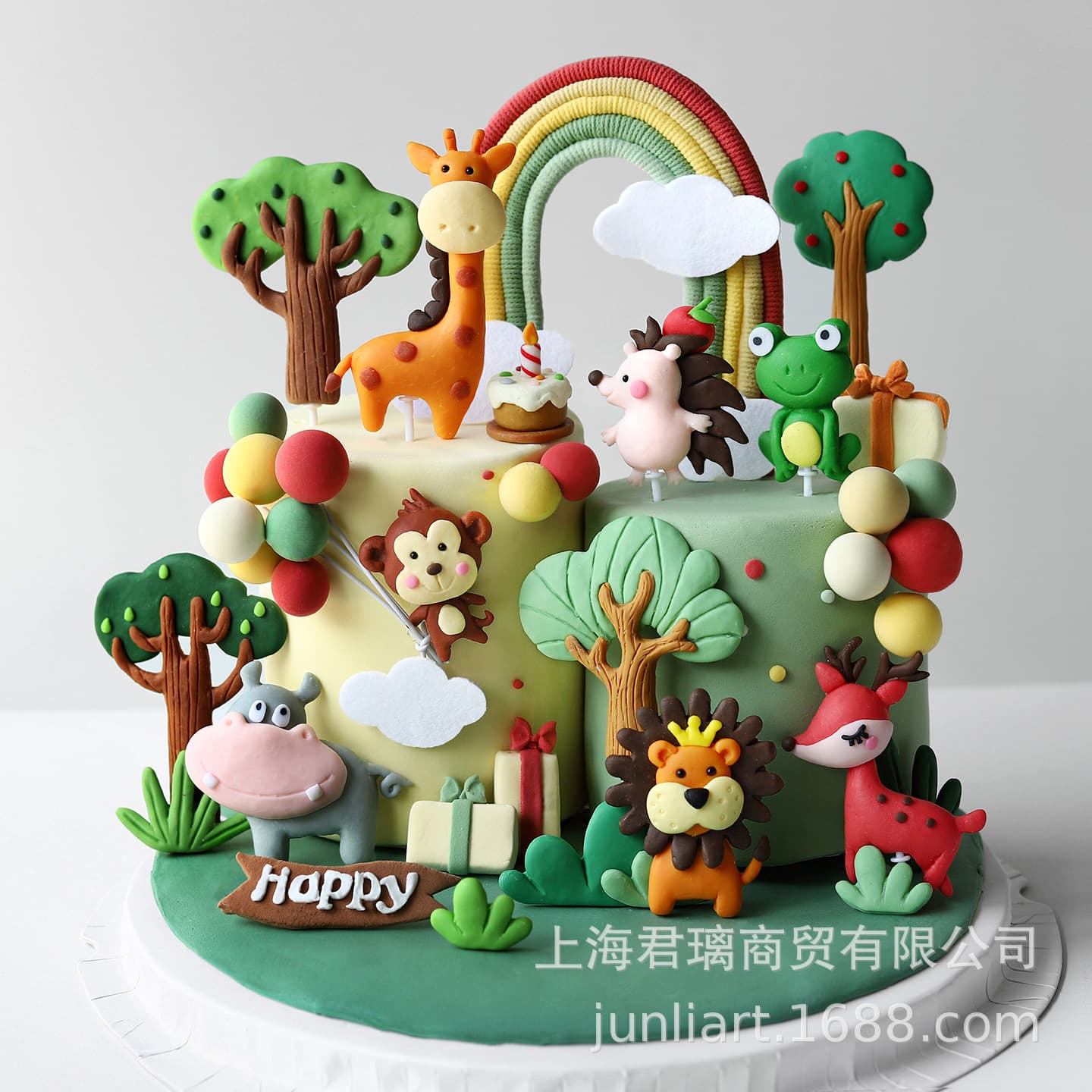 Cake decoration forest small animals panda giraffe lion soft clay cake plug-in baby birthday party decoration