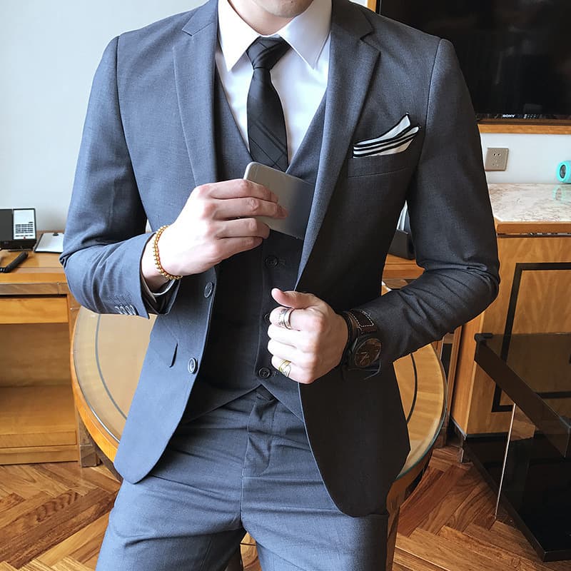 Long-term stock two-button suit set for men, Korean slim-fit three-piece suit, groomsmen suit set formal wear