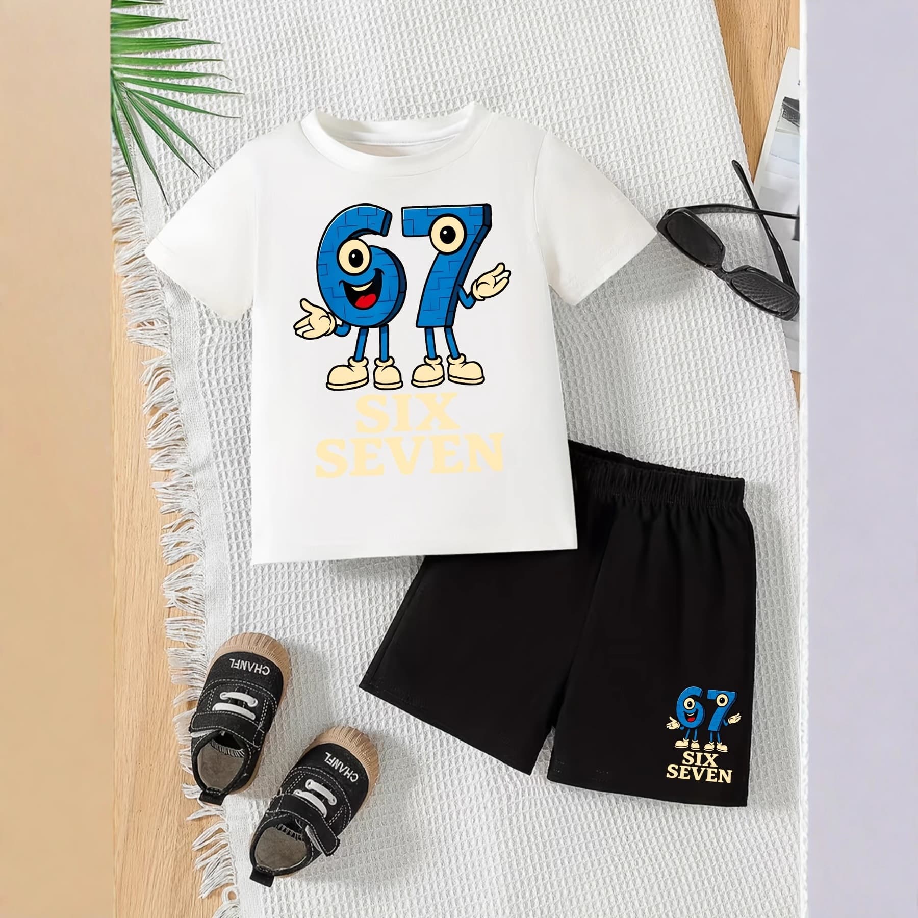 Summer Boys' Clothing Set, 6-7 Years Old Birthday Pants and T-Shirt Set, Short Sleeve