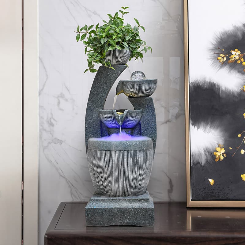 Flowing Water Fountain Wealth Ornament Floor Standing for Living Room Office Desktop Fortune Feng Shui Ball Circulating Water Decorative Fish Tank