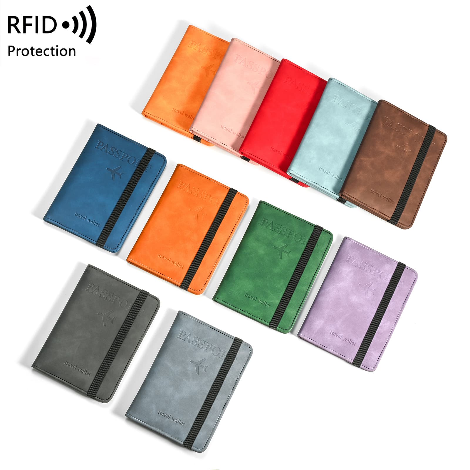 Cross-border RFID anti-theft brush passport bag PU leather case simple and fashionable multi-functional card holder document bag travel passport holder