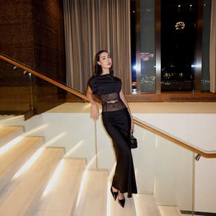 Europe and America Cross-Border Fashion Celebrity Style Set Black Slant Neck Top Skirt Lace Patchwork Elegant Two-Piece Women's