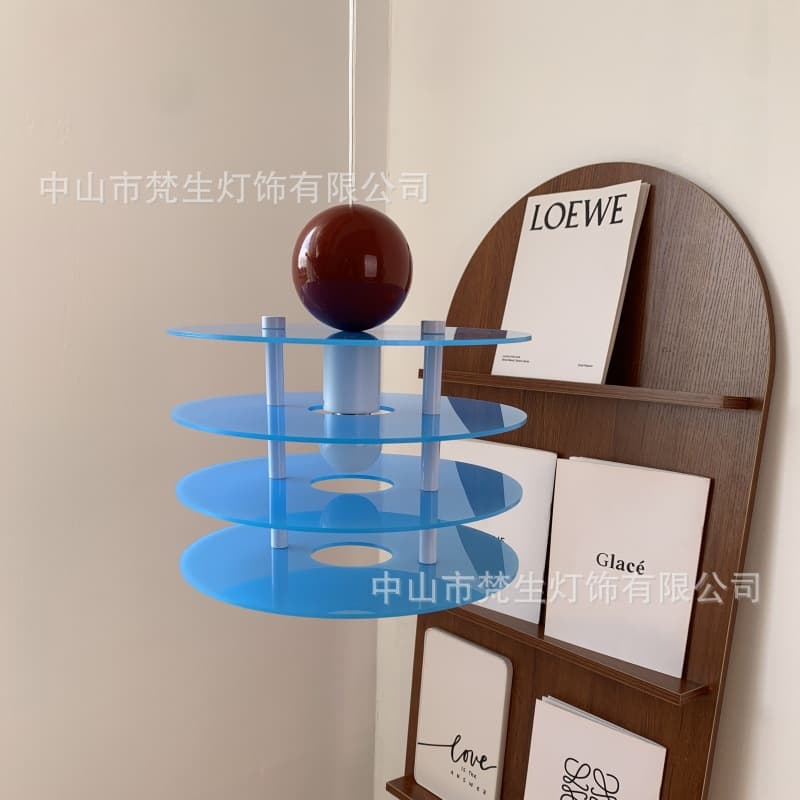 Colorful acrylic flying saucer chandelier Korean children's room bedroom cute bedside hotel B&B small apartment decorative lamp