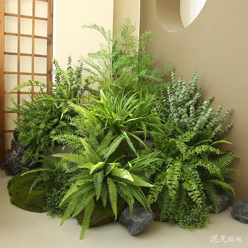 Simulated Green Fern Leaf Lifelike Artificial Decorative Plant Wall Scene Ornament Staircase Window Display Props