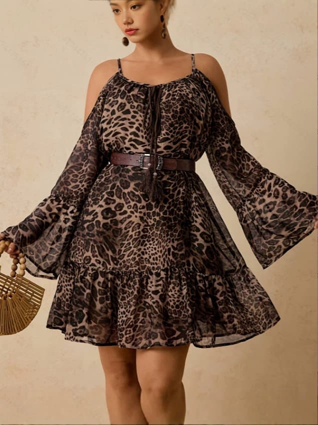 Women's Plus Size Printed Off-Shoulder Long Sleeve Maxi Dress