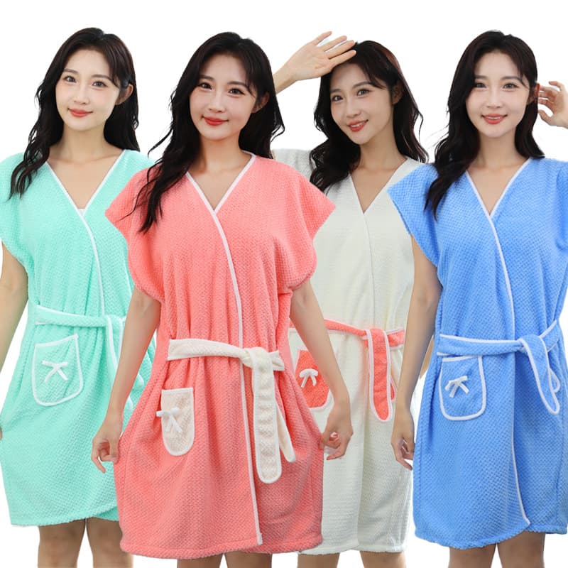 Manufacturer Custom Coral Fleece Bathrobe Autumn/Winter Thickened Women's Towel Wrap Thick Absorbent Soft Wearable Towel