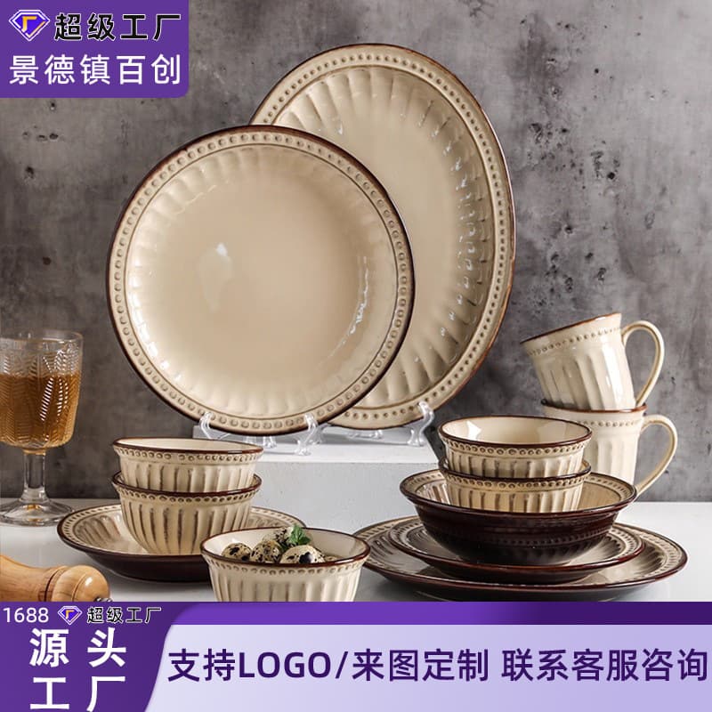 Custom Modern Housewife French Vintage Ceramic Bowls Plates Dinnerware Set Home Bowls Plates Chopsticks Set
