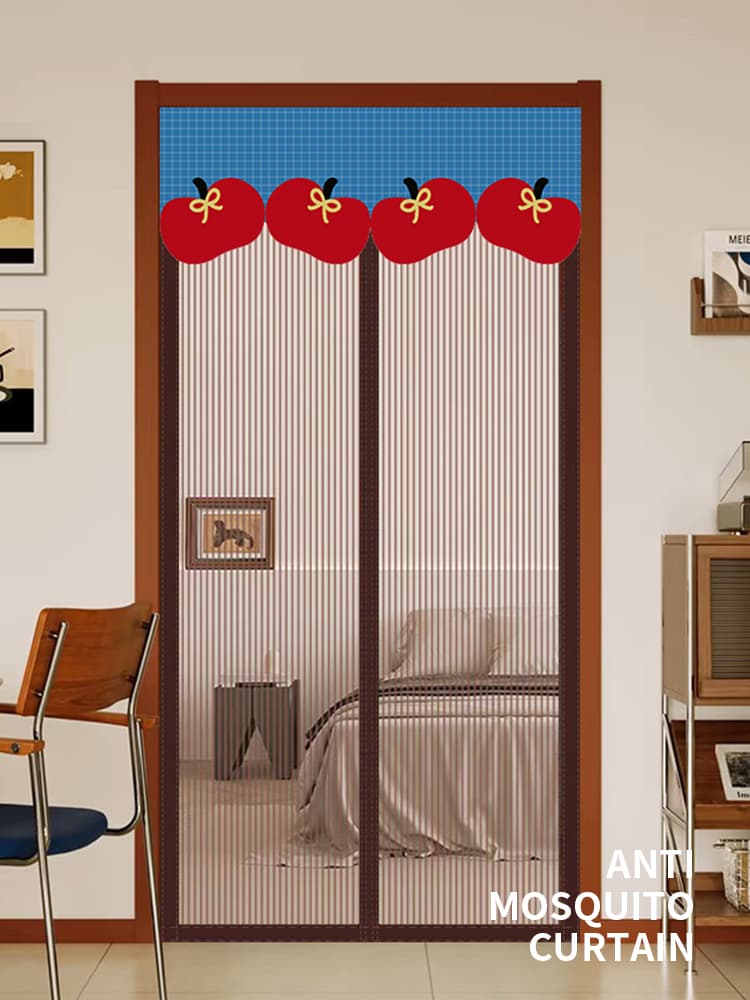 Cartoon Valance Mosquito-Proof Magnetic Screen Door, Diamond Mesh for Home Balcony Sliding Door, Floor-to-Ceiling Window Screen, Adhesive Installation