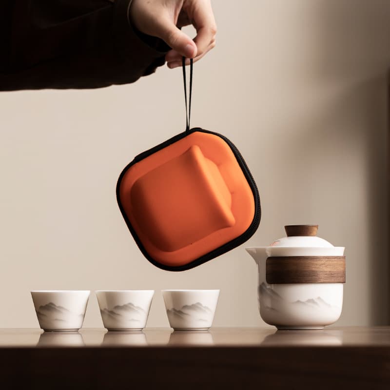 Mutton Fat Jade Porcelain Gongfu Travel Tea Set Tea Cup Set Luxury Convenient High-End Outdoor Advertising Business Event Gift