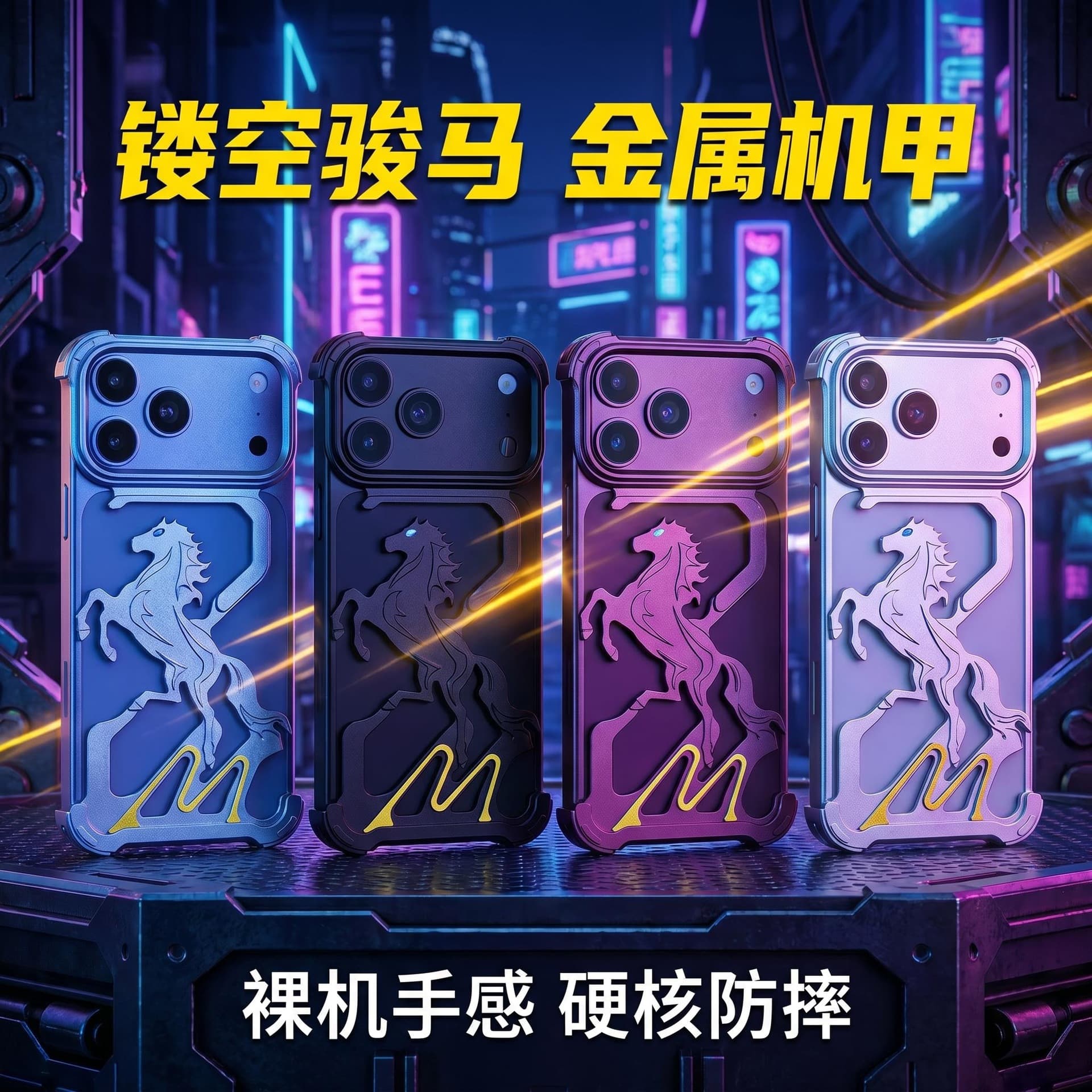 Cross-border compatible Apple 17 Pro Max Horse Phone Case Metal Mecha iPhone 18 Pro Heat Dissipation Borderless