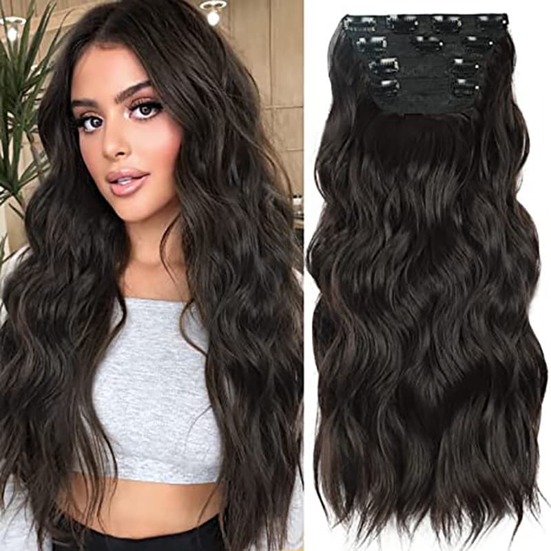 European and American Export Hair Extension Water Wave Clip-In Set for Women, 4-Piece Water Wave Curly Hair BB Clip Hair Extensions in Stock