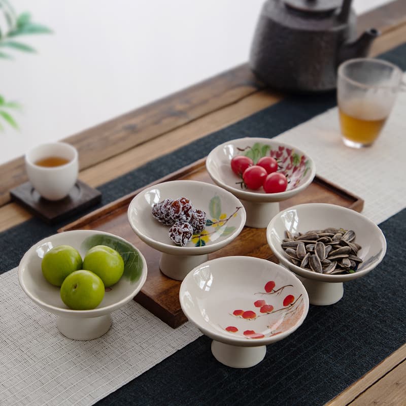 Creative snack tea tray simple household tea pastry dried fruit snack plate tall exquisite fruit plate underglaze color